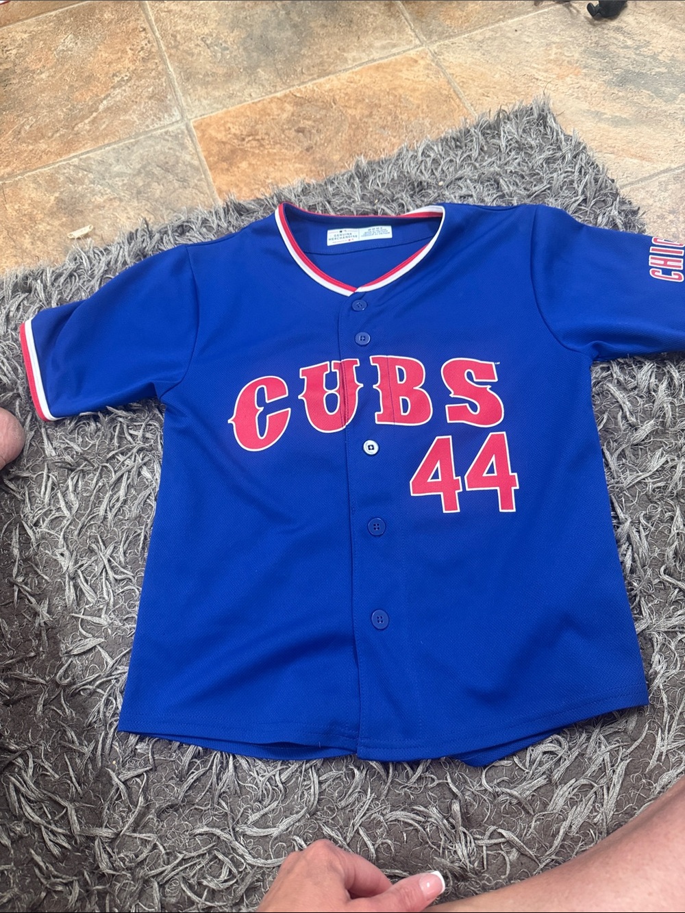 Russell Athletic Blue Kids Baseball Jersey with Red Accents
